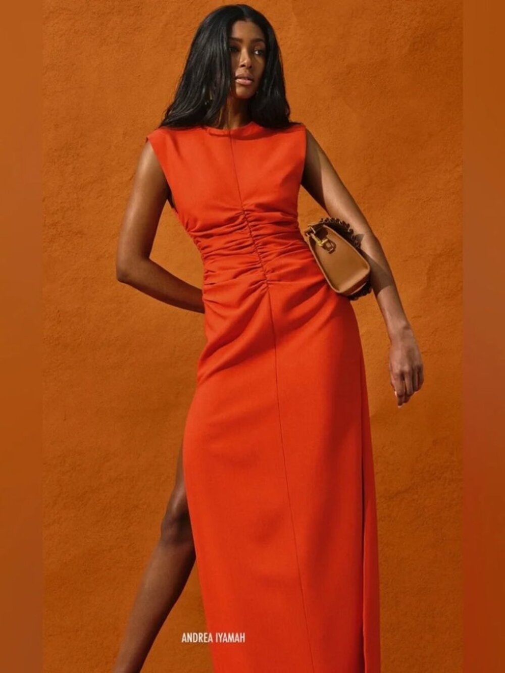 NWT XS Andrea Iyamah Vibrant Orange Sleeveless Ruched Maxi Niro Dress $350 MSRP